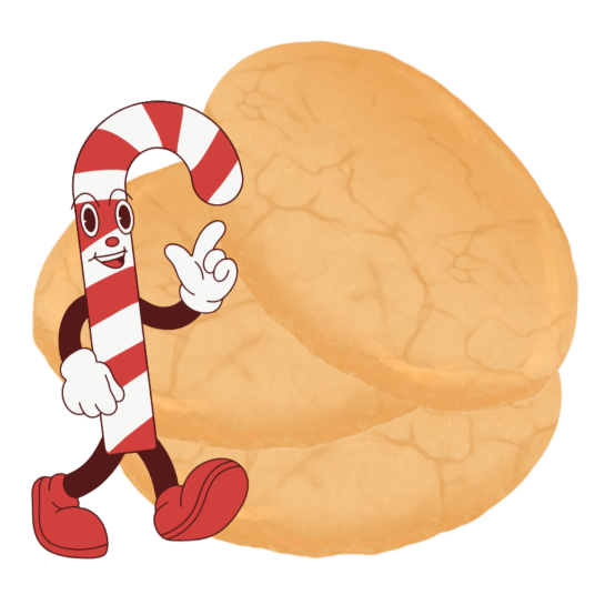 FFS holiday cookies - candy cane man 2 Sugar Cookies with Crushed Peppermint Topping